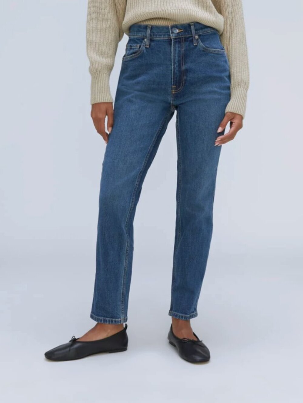 Everlane NWT Cheeky Straight Leg High Rise Ankle Stretch Jeans Med Blue, 25 Crop